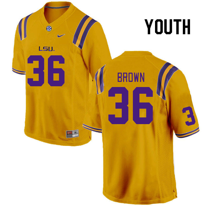 Youth #36 Dylan Brown LSU Tigers College Football Jerseys Stitched-Gold